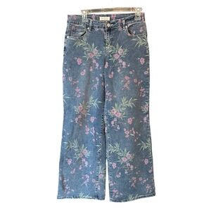 Blue Turtle Exclusive Women's Floral Print Wide Leg Jeans Size 9 Blue Pink Green